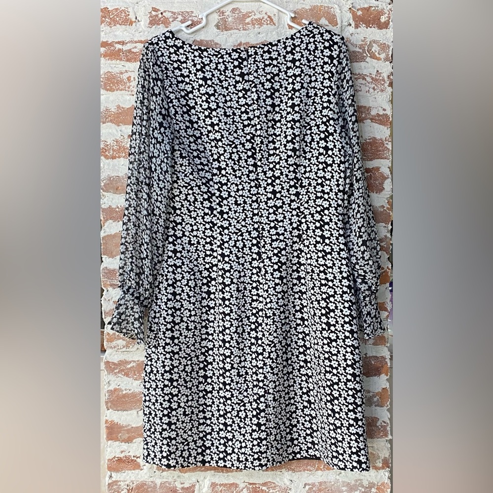 EUC VINTAGE KARL LAGERFELD Floral Sheath Dress, Shear Long Sleeves, Fully Lined - Picture 9 of 13